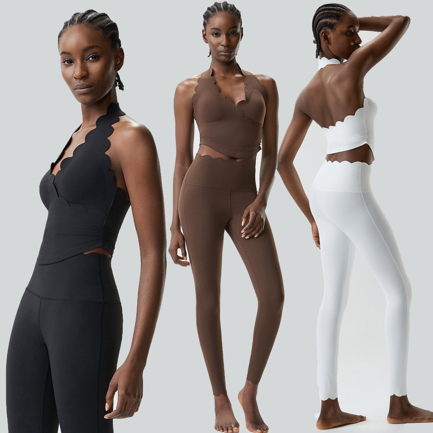 01/2026 Conjunto de ropa de yoga de talla grande, ajustado, con cuello halter y un sutil toque nude, conjunto deportivo de dos piezas para mujer.