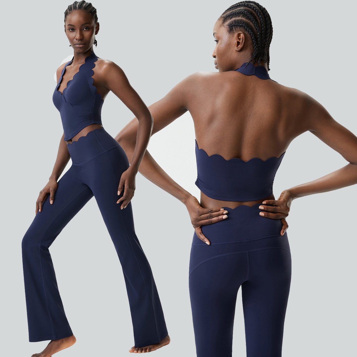 01/2026 Women's plus-size halter-neck yoga outfit set, European and American style, two-piece fitness and running sportswear set.
