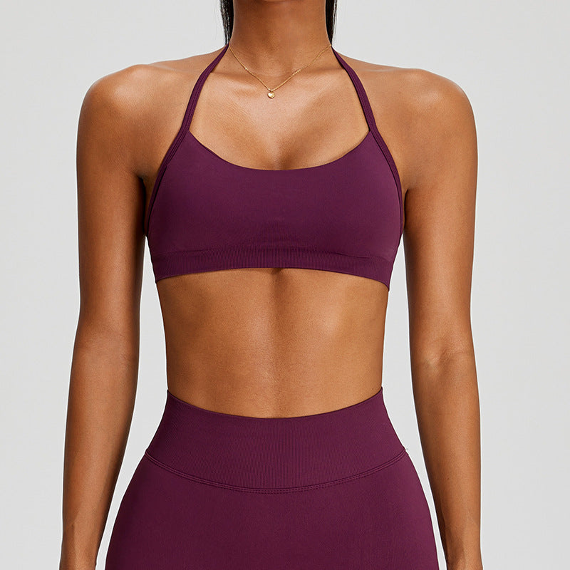 03/2026 New European and American style seamless halter neck bra for women with adjustable shoulder straps, sports bra, push-up and shockproof, fitness wear, yoga wear