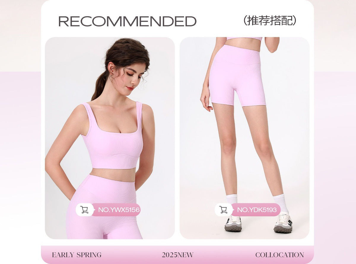 12/2025 fouregg Ribbed Yoga Shorts Peach Lift High-Waisted Gym Biker Shorts YDK5193