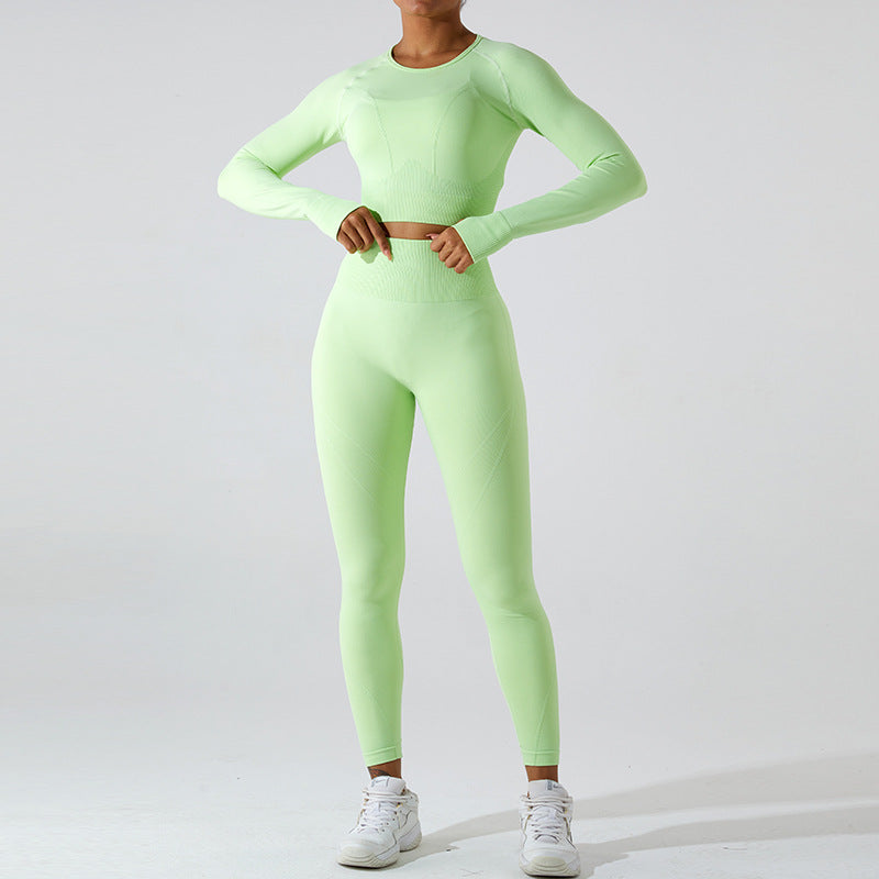 2023.09 Tight long sleeve yoga wear women's T-shirt yoga top peach yoga pants sports fitness suit