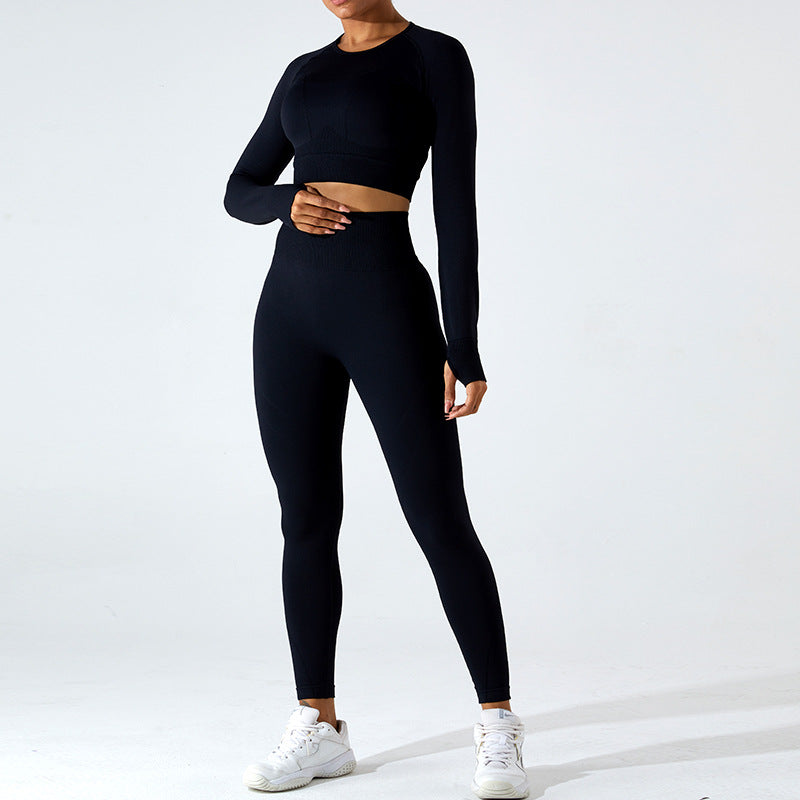 2023.09 Tight long sleeve yoga wear women's T-shirt yoga top peach yoga pants sports fitness suit