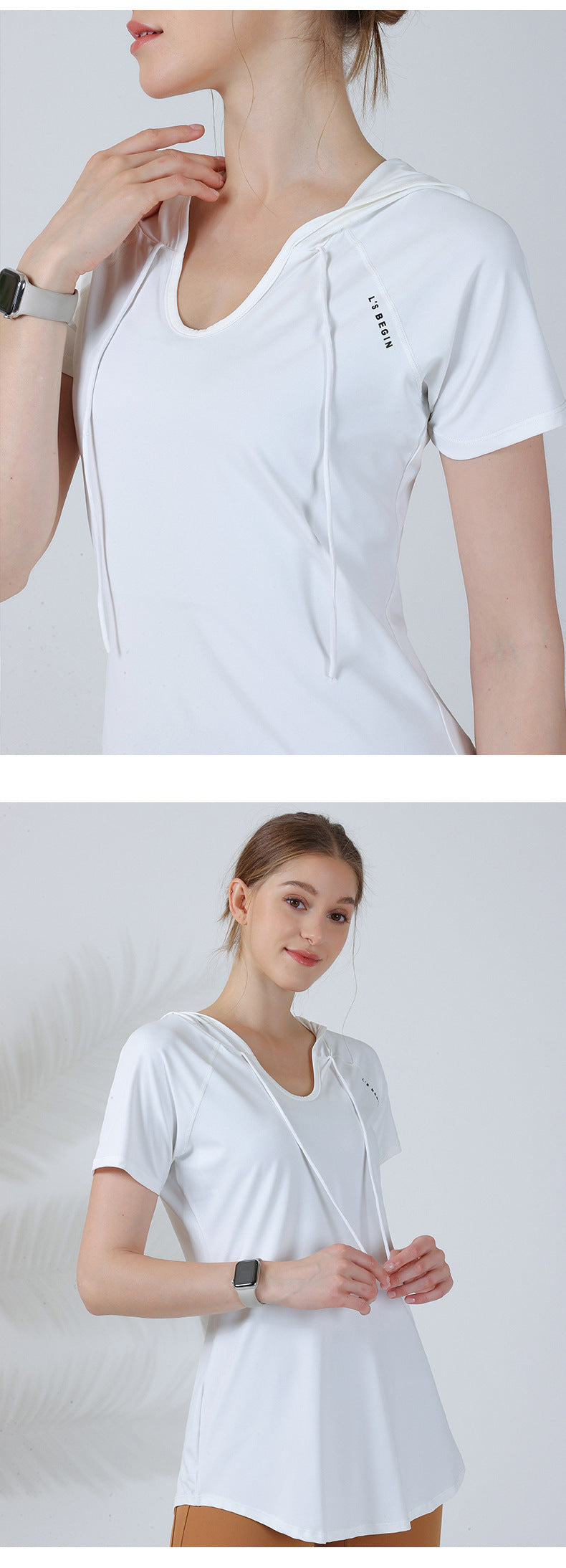 Loose hooded sports top women's short-sleeved T-shirt yoga clothing running fitness clothing