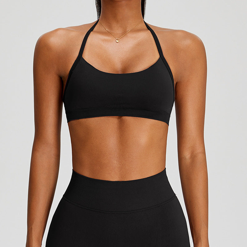 03/2026 New European and American style seamless halter neck bra for women with adjustable shoulder straps, sports bra, push-up and shockproof, fitness wear, yoga wear