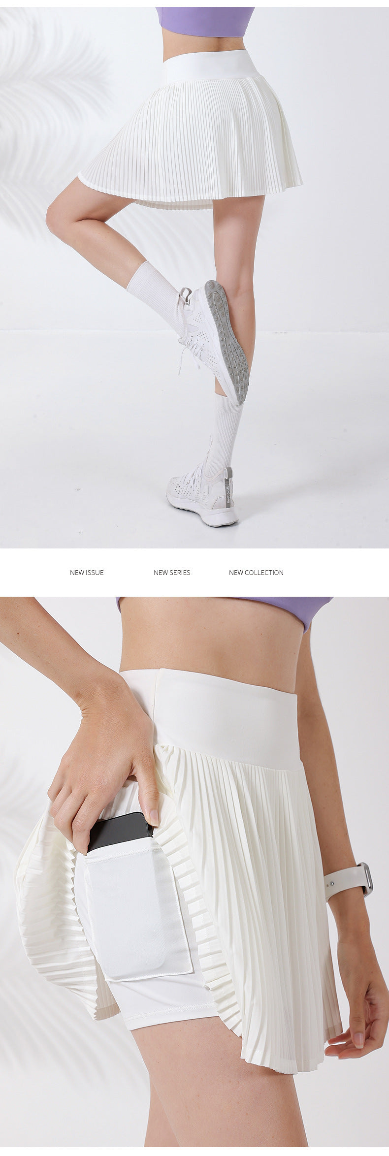 Summer new 3D pressing pleated fitness pants female built-in pocket sports running training quick-drying yoga skirt