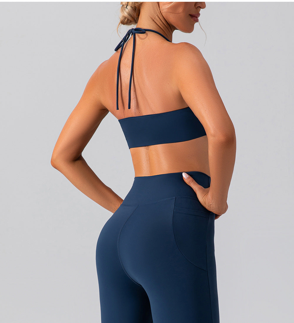 2023.08 Summer hanging neck yoga clothing bra outdoor sexy suspenders fitness yoga vest quick-drying sports underwear for women