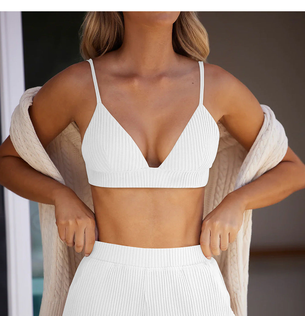 2023.09 Yoga bra ribbed gathered tight sports underwear running fitness vest top for women