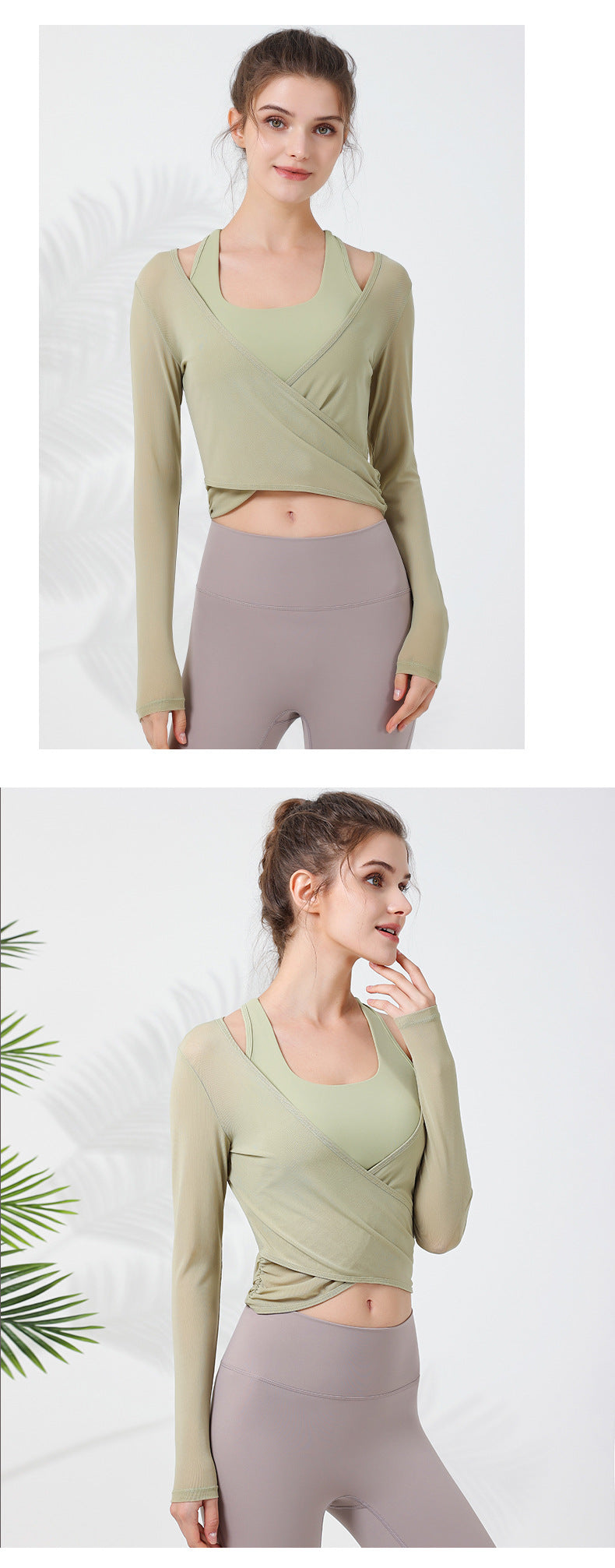 2023.09 Women Extra Large XL mesh outer wear slimming sports fitness long-sleeved Internet celebrity breathable waist T-shirt Pilates training blouse