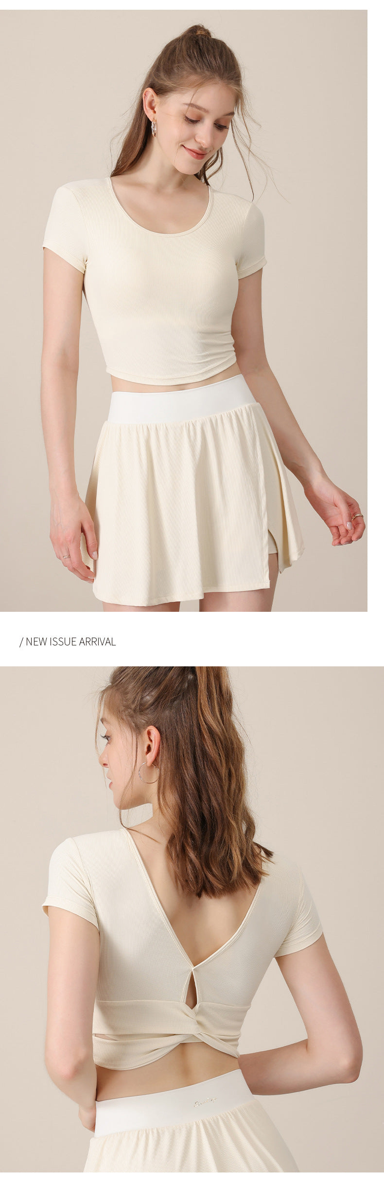 2023.08 Spring and summer new cool feeling yoga clothing tight sports top female beauty back short section with chest pad seamless fitness short sleeves