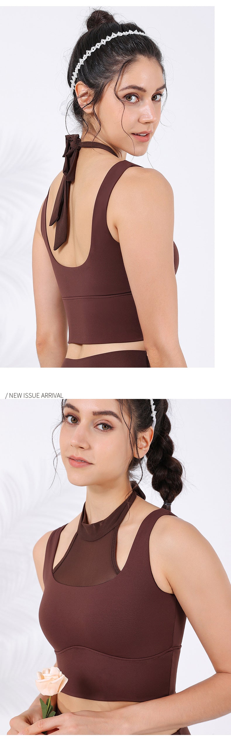 2023.09 New anti-light mesh neck-tie U-shaped beautiful back sports bra with widened sides to cover the side breasts running sports bra