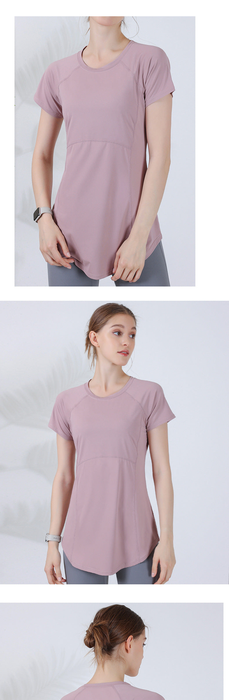 Spring and summer new long style cover the buttocks and show thin yoga clothing short-sleeved running fitness sportswear for women