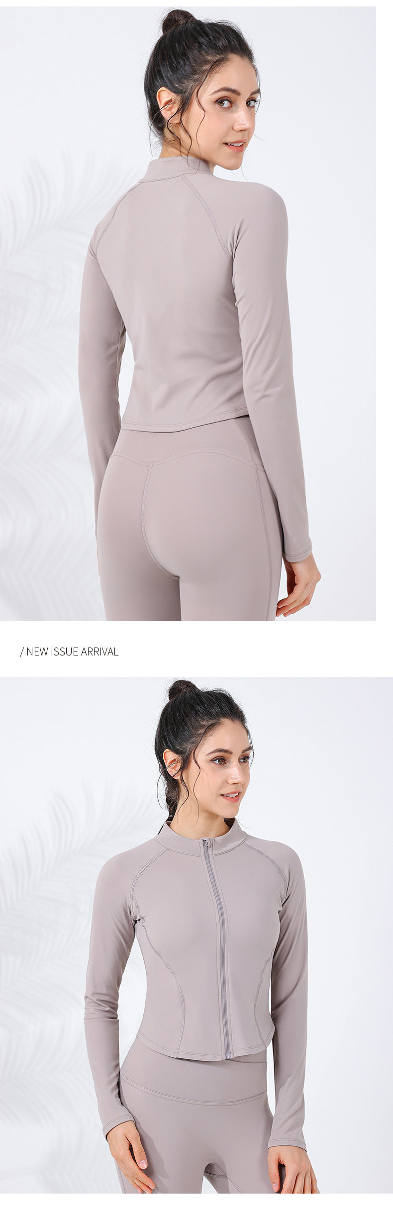 2023.09 Autumn and Winter new seamless nude sports coat women's threaded stand collar slim running yoga long sleeve fitness wear