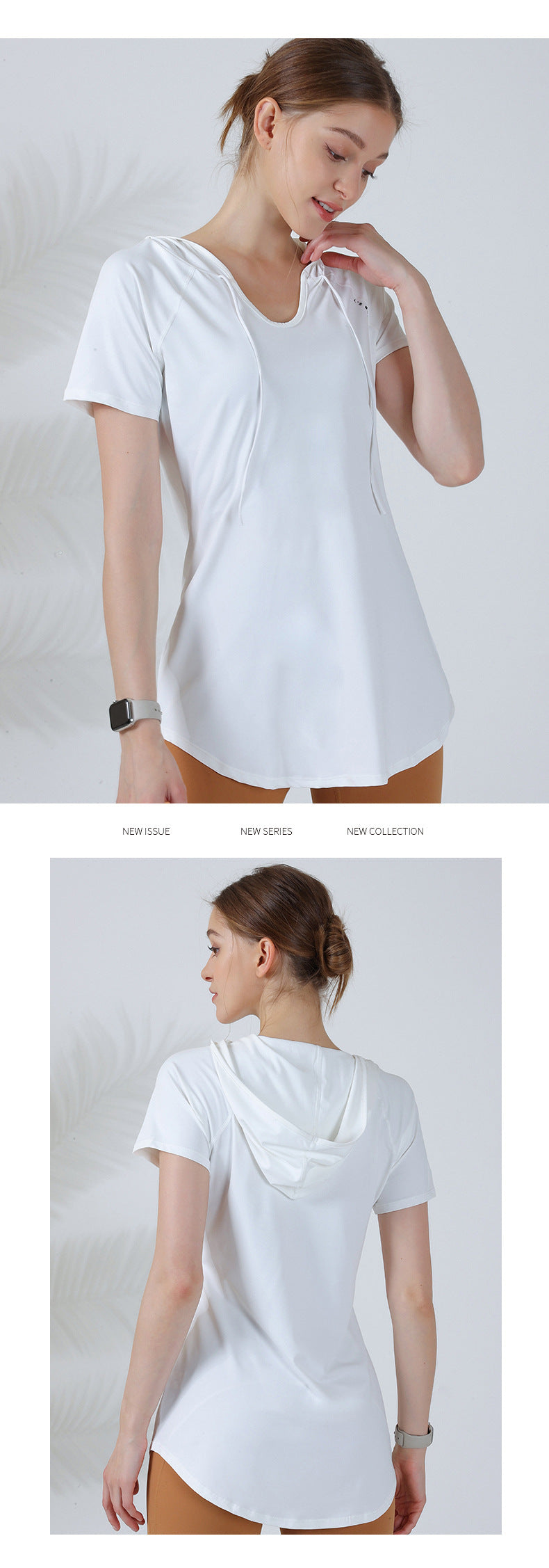 Loose hooded sports top women's short-sleeved T-shirt yoga clothing running fitness clothing