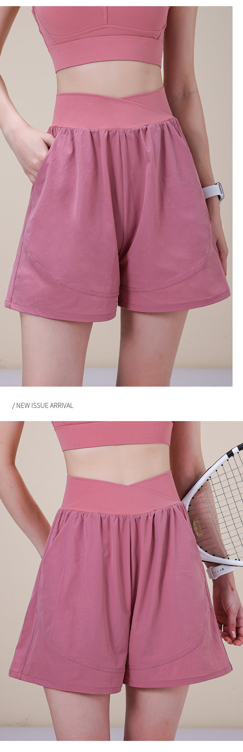 Summer new A-line trousers sports shorts women's belt pocket cross V-shaped belly slimming running fitness yoga pants