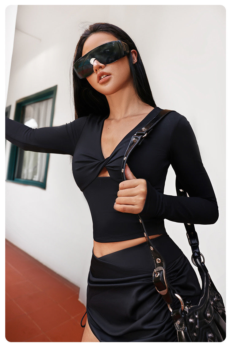 2023.08 Butterfly Knot Pilates Fitness Long Sleeve Women Elastic Tight Comfortable Sports Top With Chest Pad Yoga Clothes