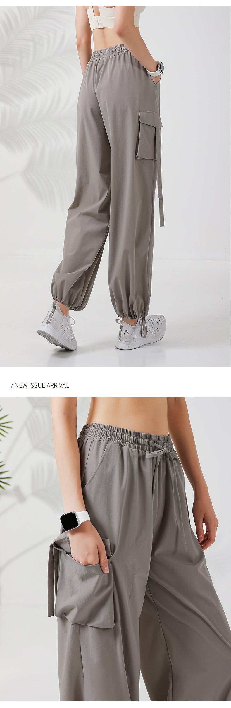 2023.08 New style waist drawstring overalls quick-drying casual loose slim sports pants running fitness big pocket yoga pants