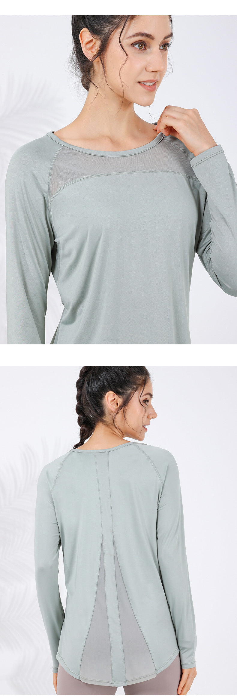 2023.09 The new mesh mesh breathable, moisture-absorbing and sweat-wicking yoga long-sleeved women's waist-covering buttocks look thin and tall long-arc swing yoga clothes