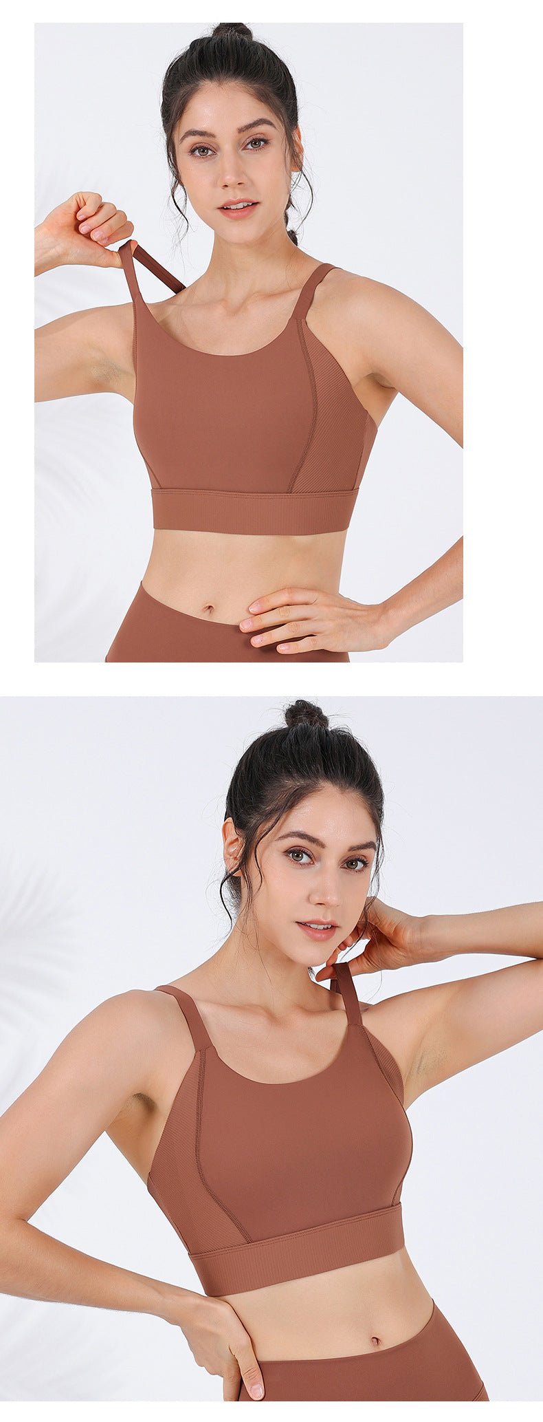 2023.09 New ribbed threaded back yoga underwear women's high-strength anti shock with chest pad outer wear sports vest without steel ring bra