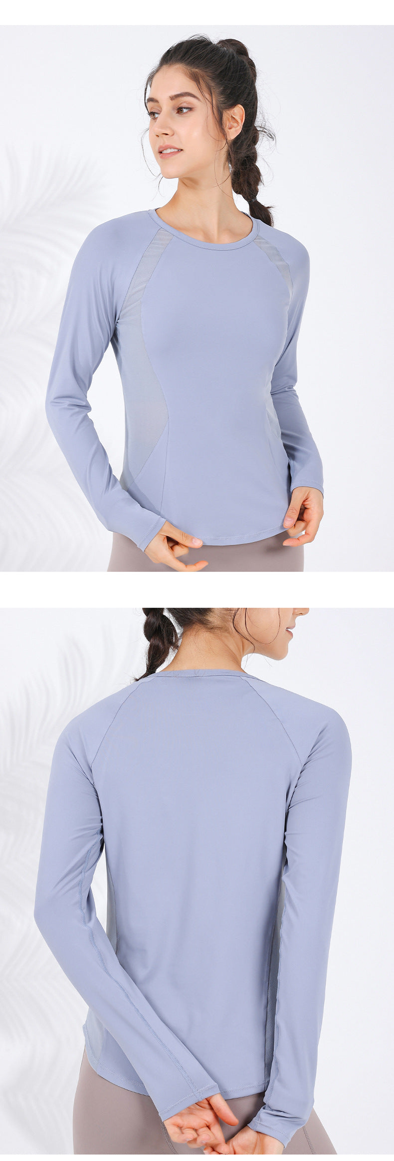 2023.09 Autumn and winter new body sculpting thin mesh stitching yoga clothing women's curved hem covering the meat all-match running fitness top