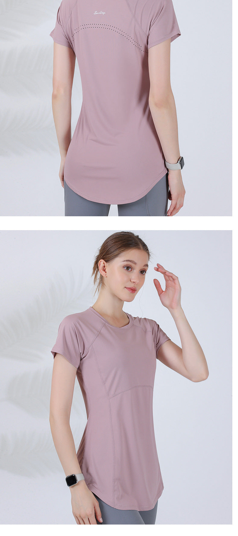 Spring and summer new long style cover the buttocks and show thin yoga clothing short-sleeved running fitness sportswear for women