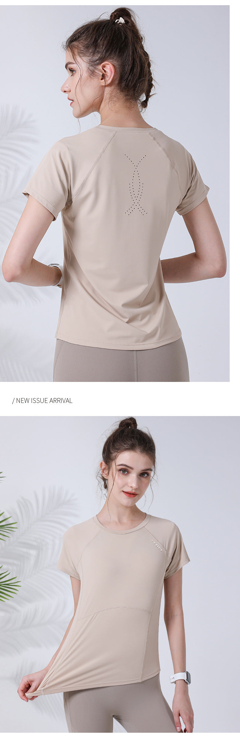 waist thin fitness clothes back laser punching heat dissipation running sports short-sleeved T-shirt women
