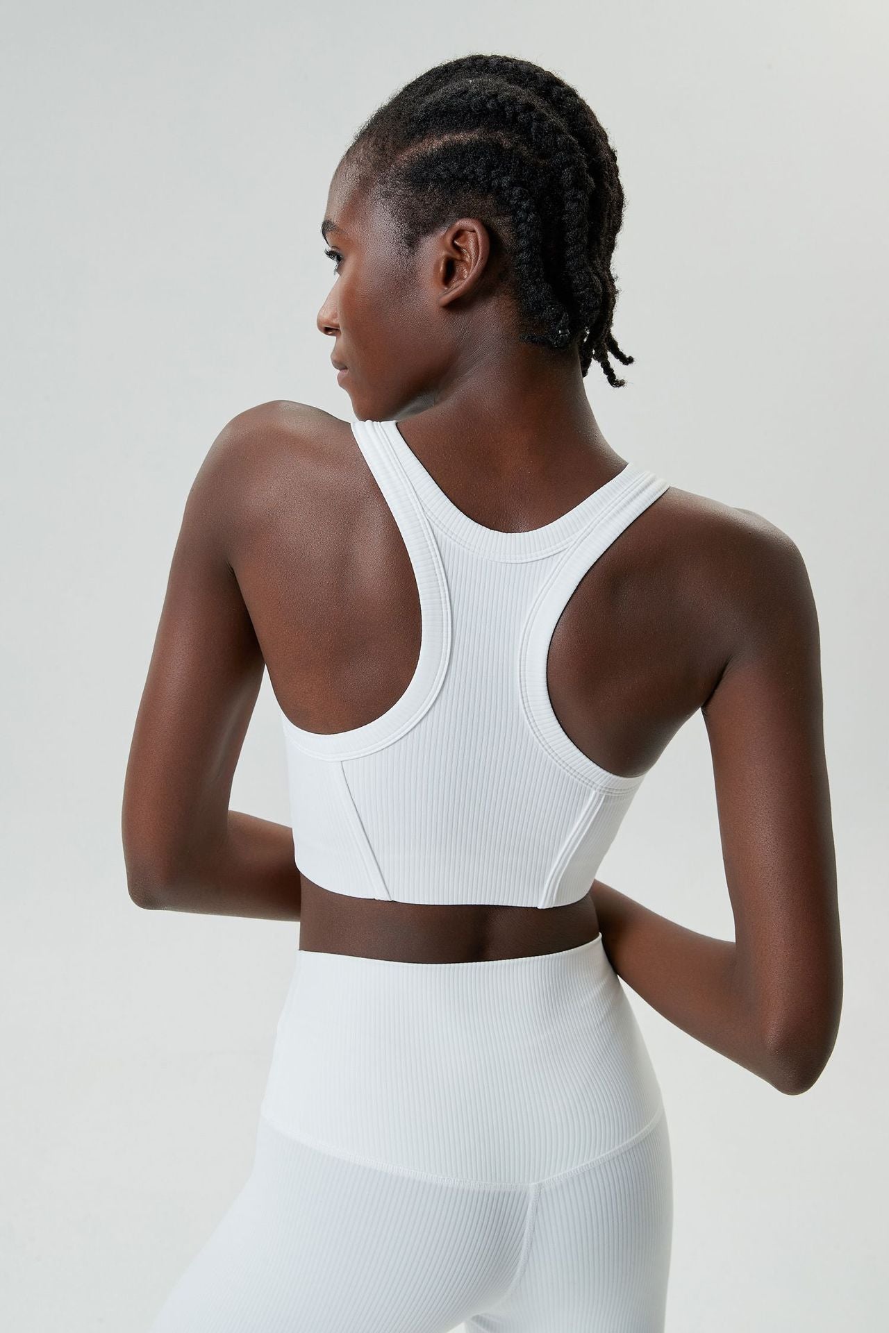 04/2024 ribbed High neck willow strip fan round oxygen cup sports bra women's long yoga fitness vest running bra
