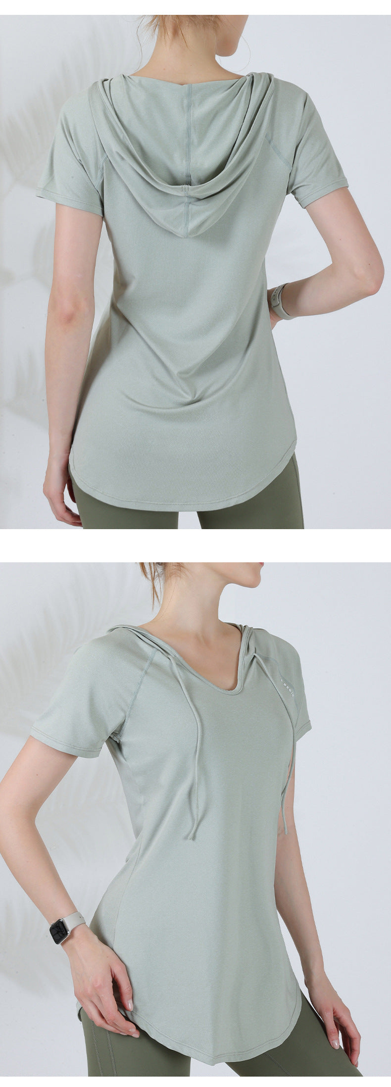 Loose hooded sports top women's short-sleeved T-shirt yoga clothing running fitness clothing