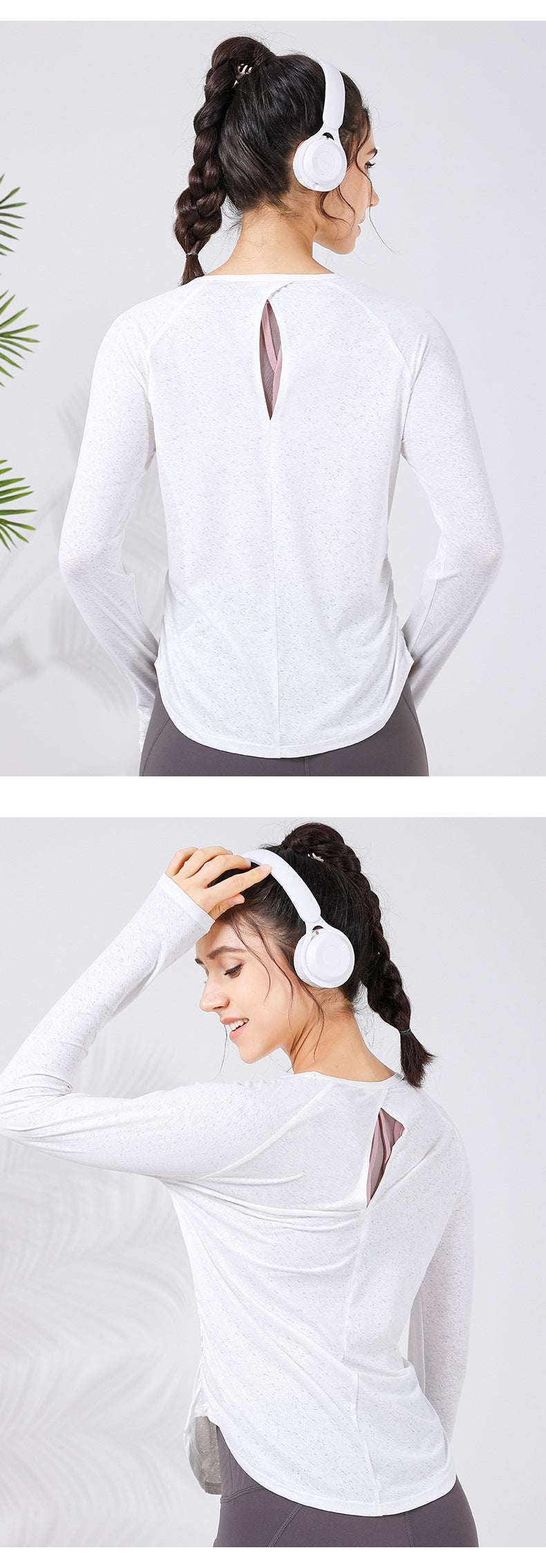 2023.09 New jacquard hollow out breathable sports long-sleeved adjustable waist drawstring to cover the meat curved hem fitness clothes for women