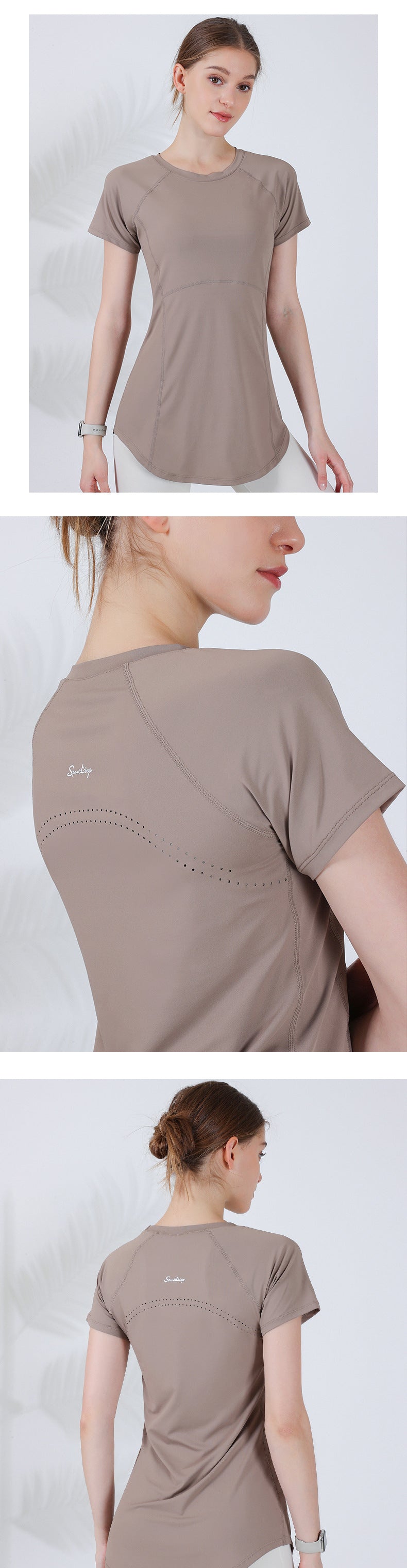 Spring and summer new long style cover the buttocks and show thin yoga clothing short-sleeved running fitness sportswear for women