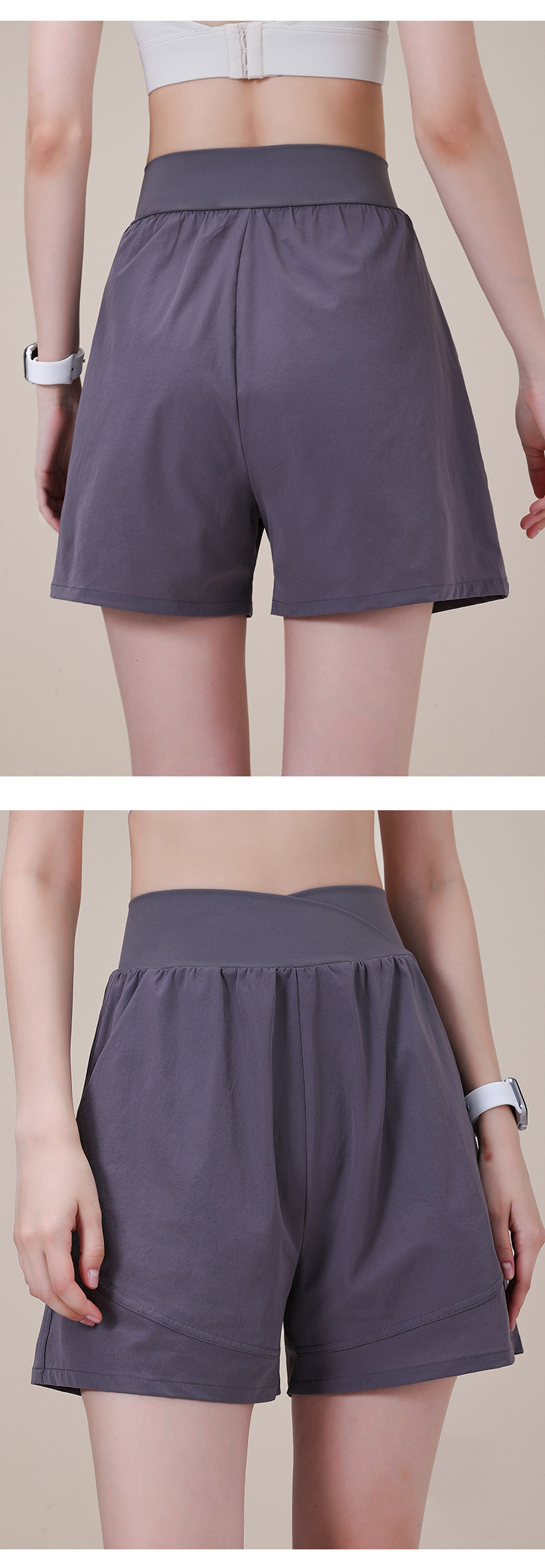 Summer new A-line trousers sports shorts women's belt pocket cross V-shaped belly slimming running fitness yoga pants