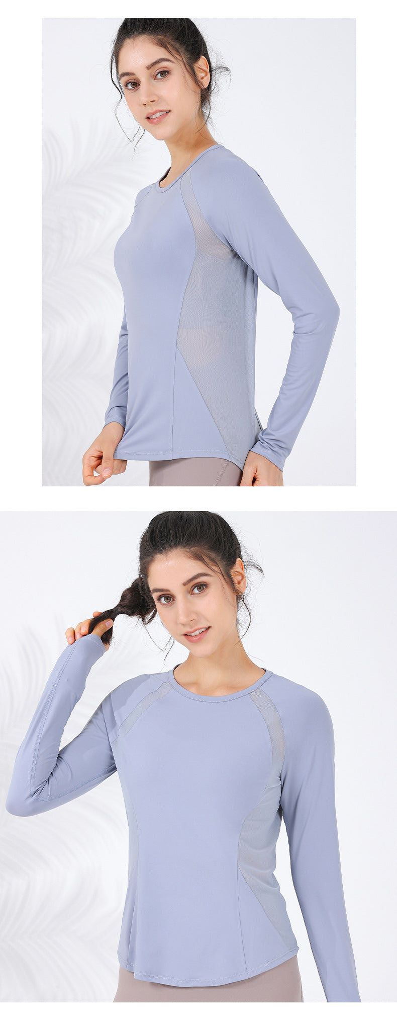 2023.09 Autumn and winter new body sculpting thin mesh stitching yoga clothing women's curved hem covering the meat all-match running fitness top