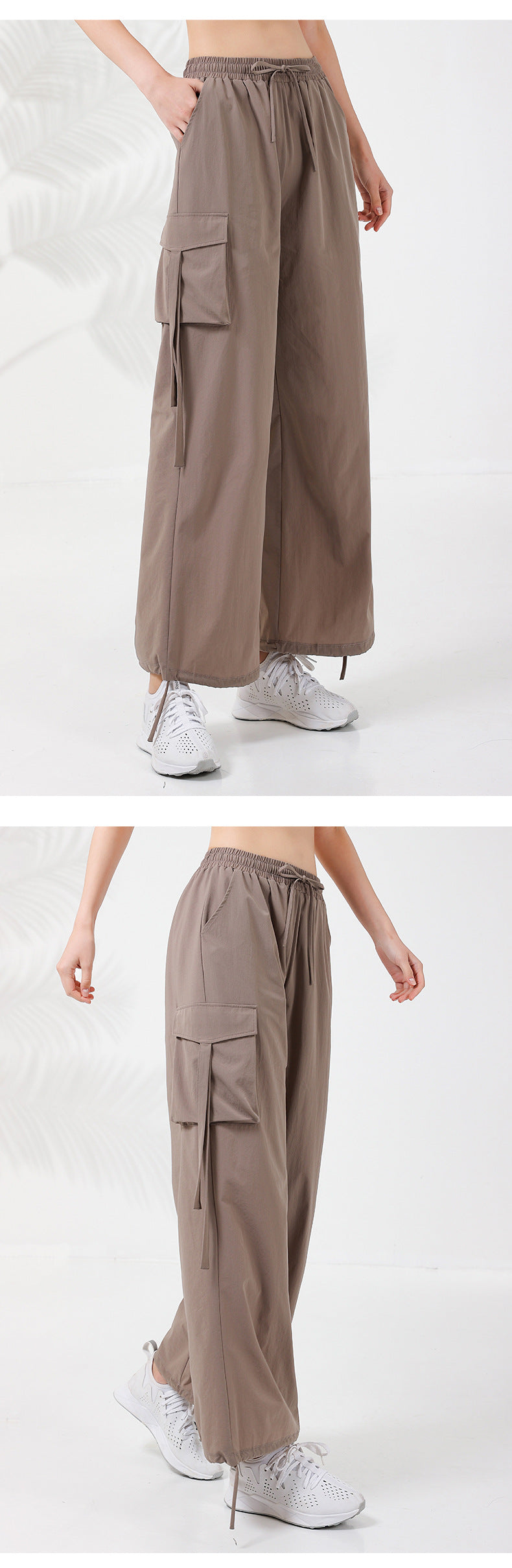 2023.08 New style waist drawstring overalls quick-drying casual loose slim sports pants running fitness big pocket yoga pants