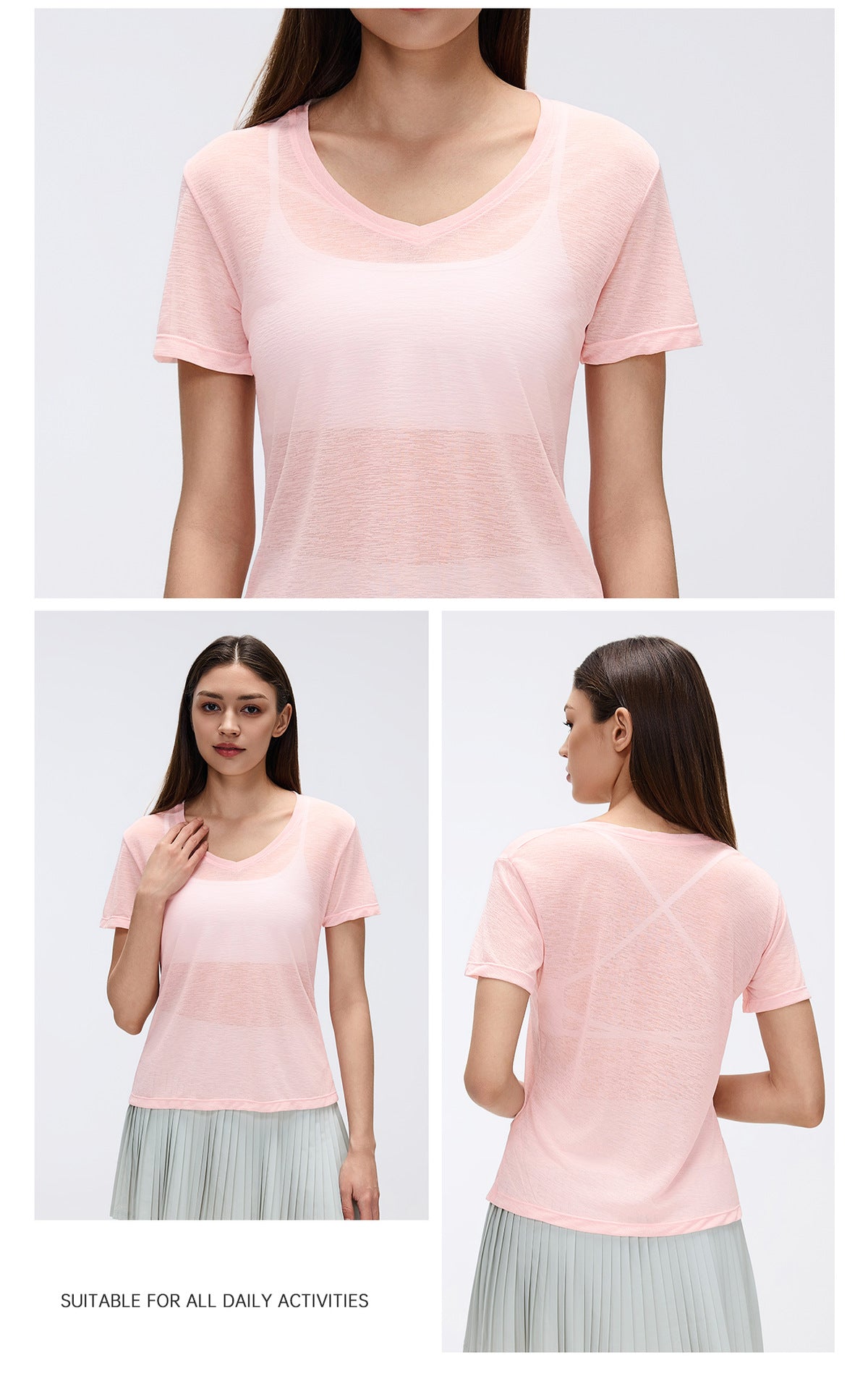 02/2026 Thin, quick-drying yoga cover-up, women's slub yarn loose-fitting breathable fitness sports short-sleeved T-shirt, summer style, D26098