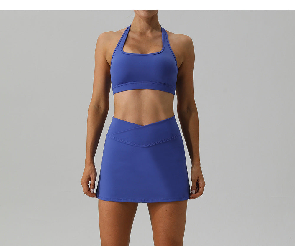 2023.09 Spring tennis wear set women's outdoor quick dry running fitness wear halter vest set