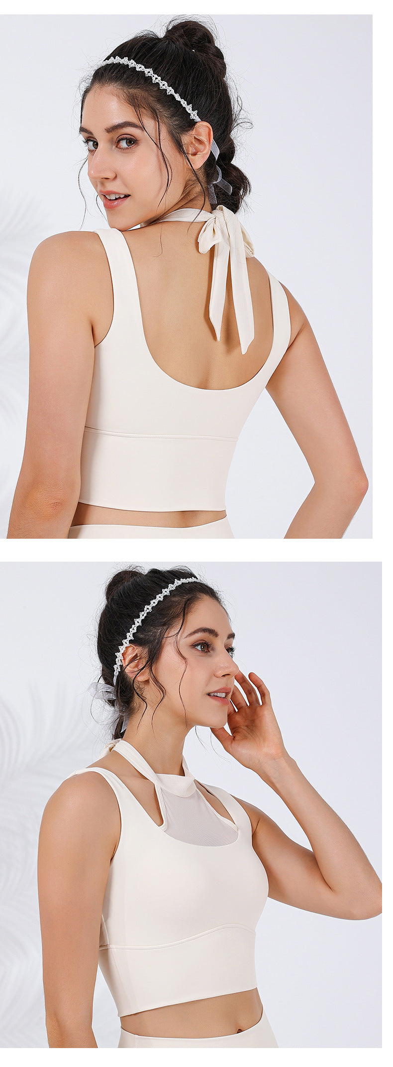 2023.09 New anti-light mesh neck-tie U-shaped beautiful back sports bra with widened sides to cover the side breasts running sports bra
