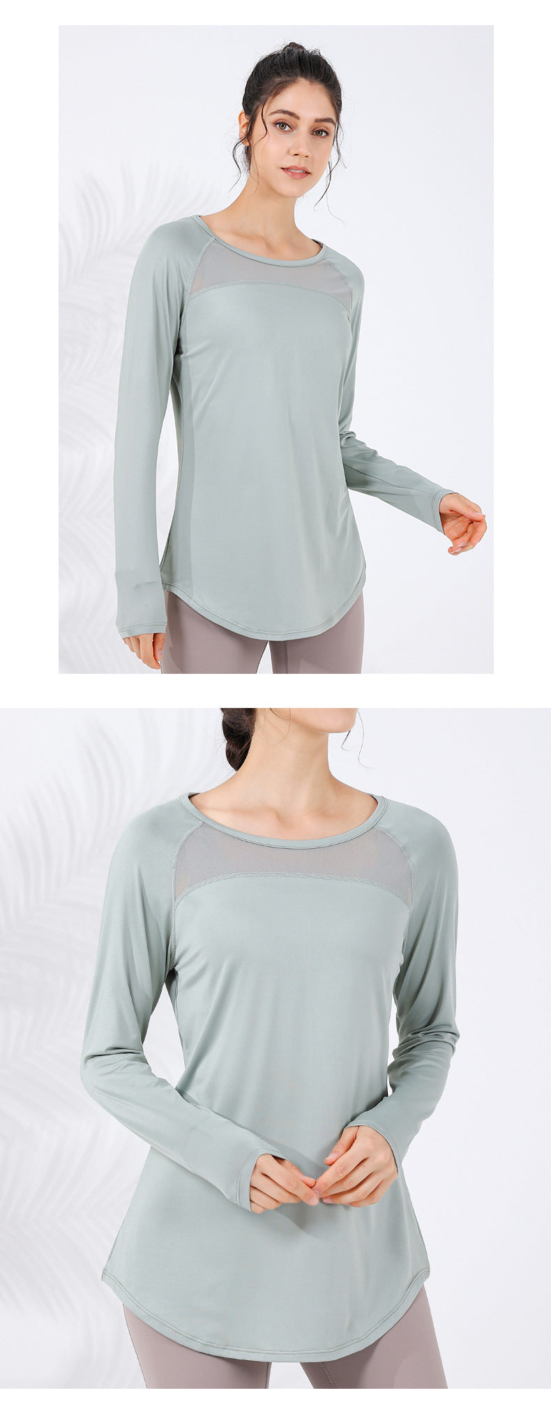 2023.09 The new mesh mesh breathable, moisture-absorbing and sweat-wicking yoga long-sleeved women's waist-covering buttocks look thin and tall long-arc swing yoga clothes
