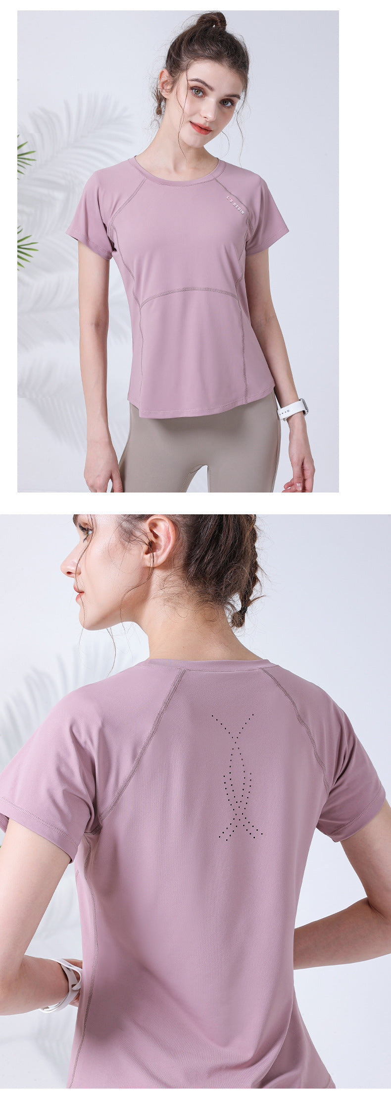 waist thin fitness clothes back laser punching heat dissipation running sports short-sleeved T-shirt women