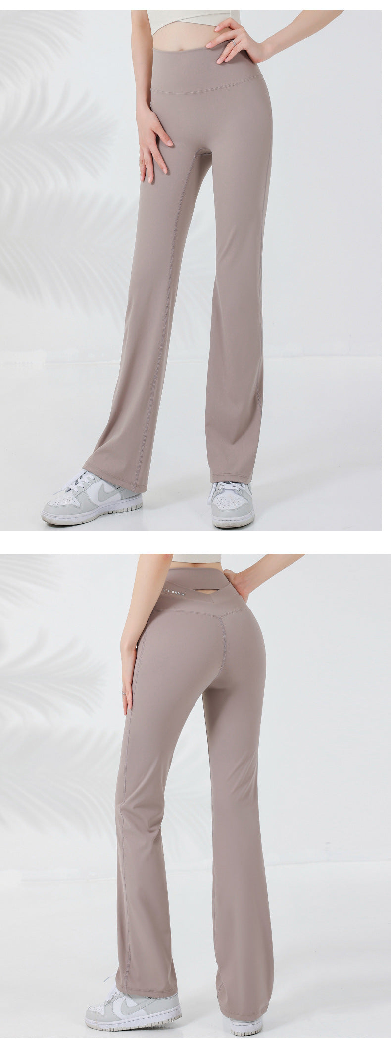 2023.08 skin-friendly yoga trousers women's high elastic belly cover legs back cross hollow peach hip fitness flared pants