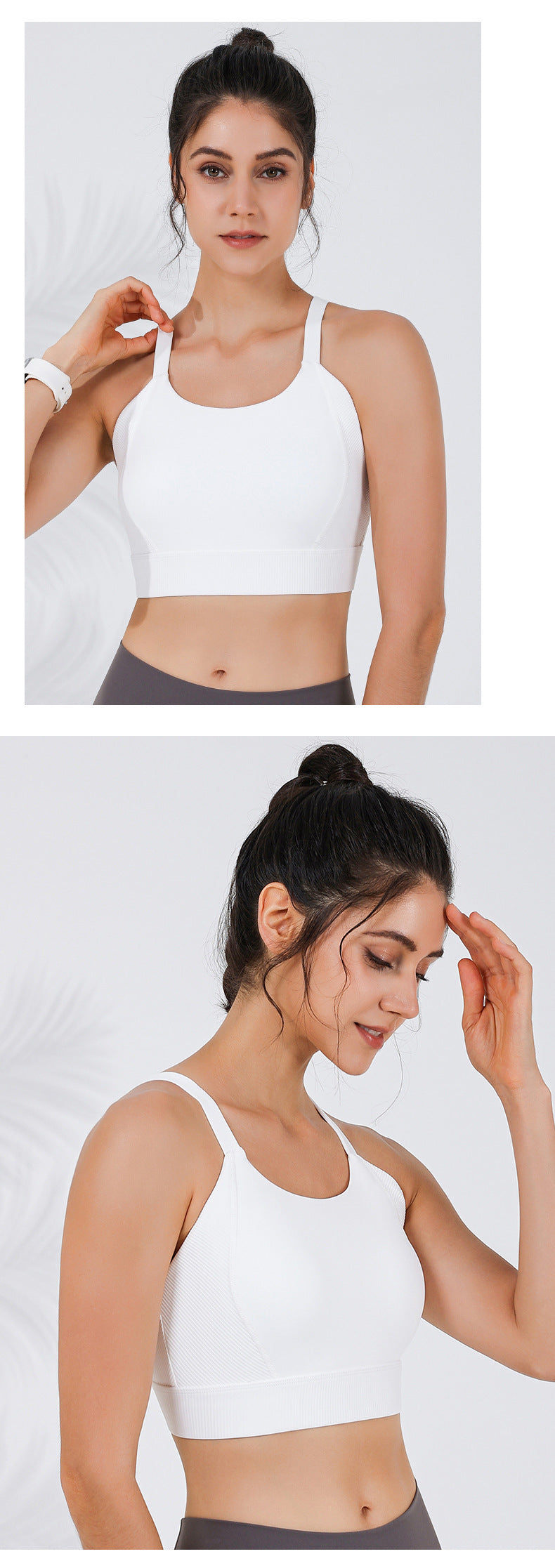 2023.09 New ribbed threaded back yoga underwear women's high-strength anti shock with chest pad outer wear sports vest without steel ring bra