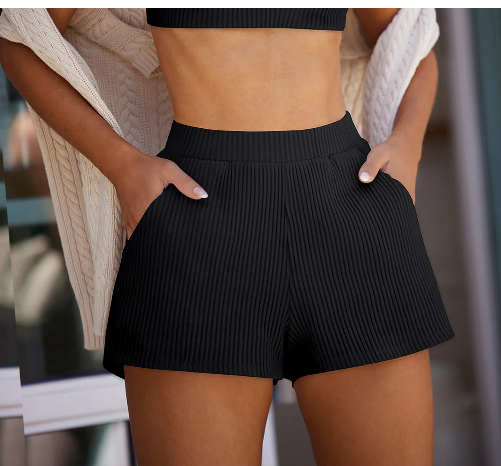 2023.09 ribbed shorts Autumn and winter loose ribbed sports shorts women's outdoor straight underwear casual fitness running hoodie shorts