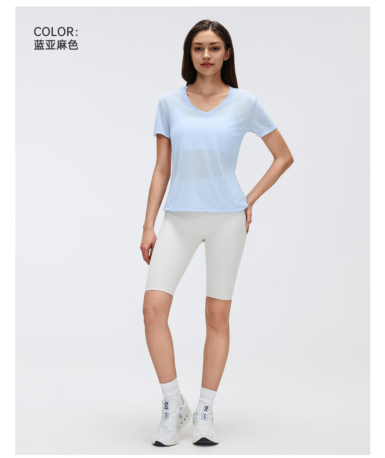02/2026 Thin, quick-drying yoga cover-up, women's slub yarn loose-fitting breathable fitness sports short-sleeved T-shirt, summer style, D26098