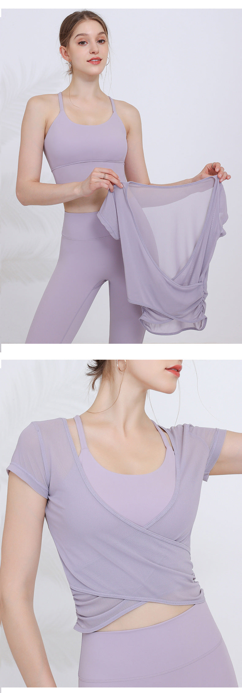 Yoga clothing sports bra women gather bra running fitness bra outer mesh gauze blouse suit