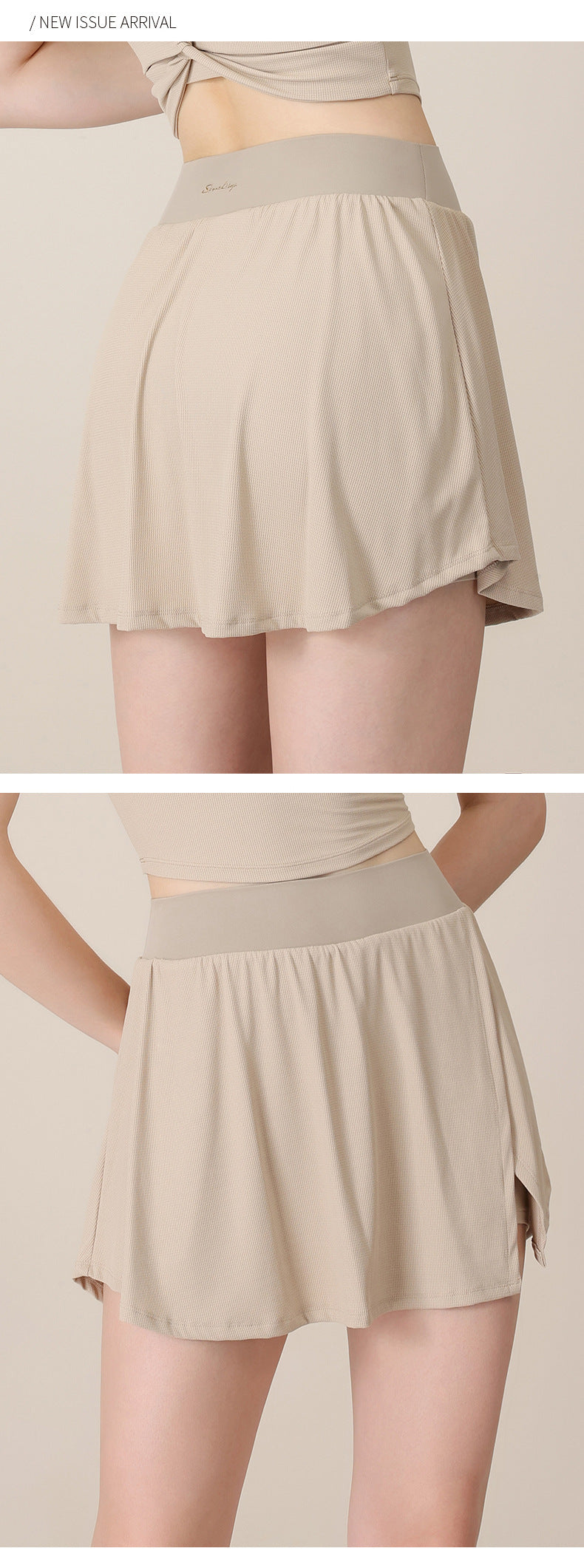 New style waffle ice sense breathable fabric sports short skirt widening the waist to look thin and anti-light belt pocket shorts for women