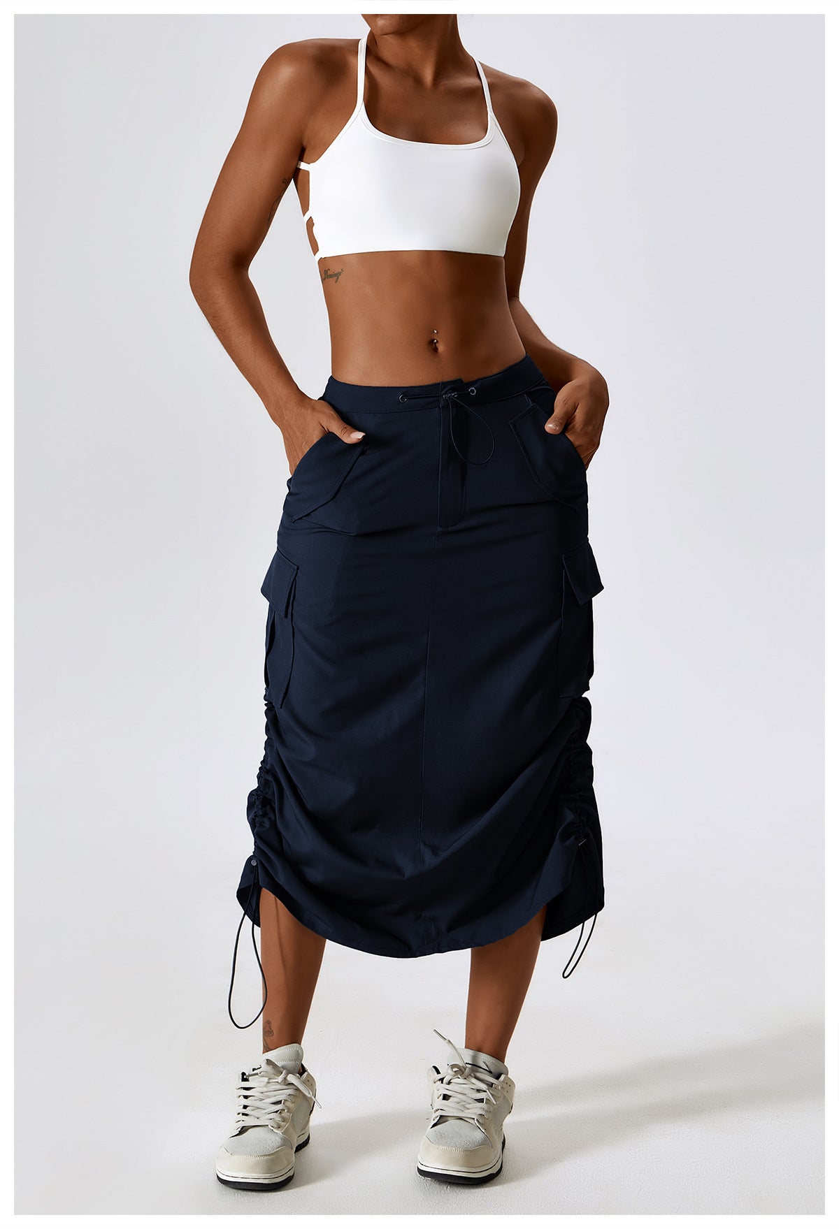 23.07 retro tooling skirt waist sports casual skirt mid-length all-match tooling pocket skirt 8336