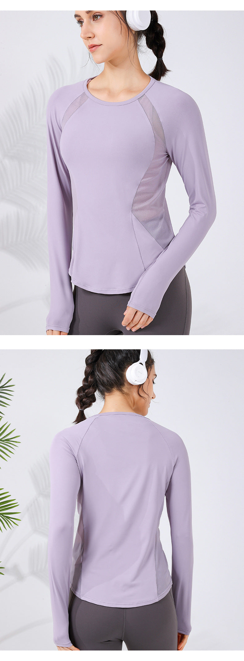 2023.09 Autumn and winter new body sculpting thin mesh stitching yoga clothing women's curved hem covering the meat all-match running fitness top