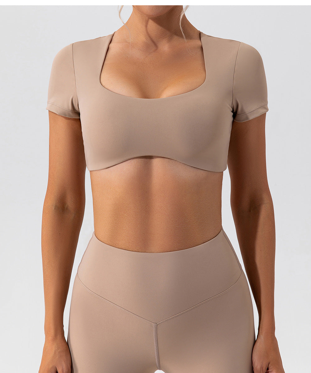 yoga clothing short-sleeved women's navel running sports top women's quick-drying naked fitness short-sleeved T-shirt