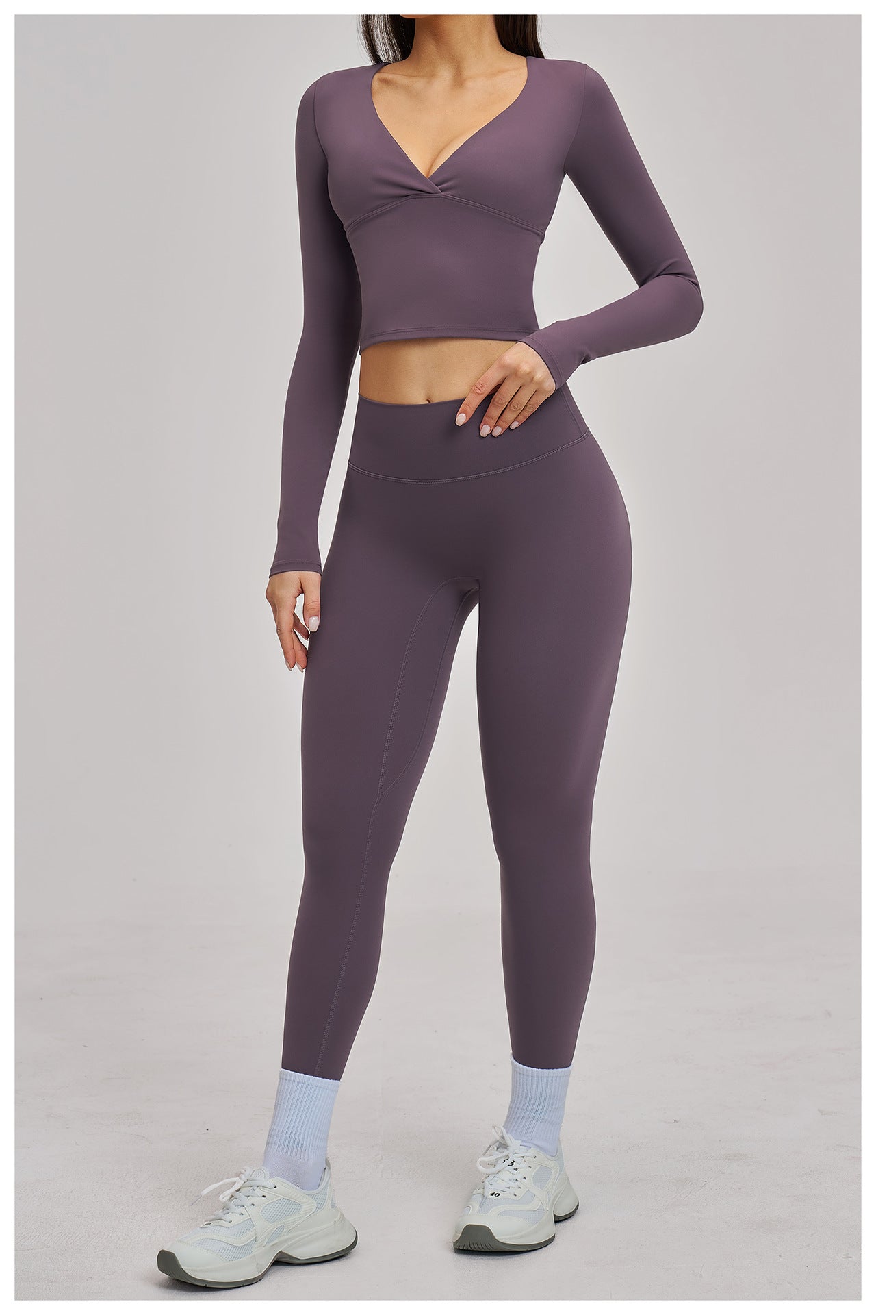03/2026 European and American style brushed long-sleeved yoga set, sports running fitness set, versatile casual yoga wear 4520