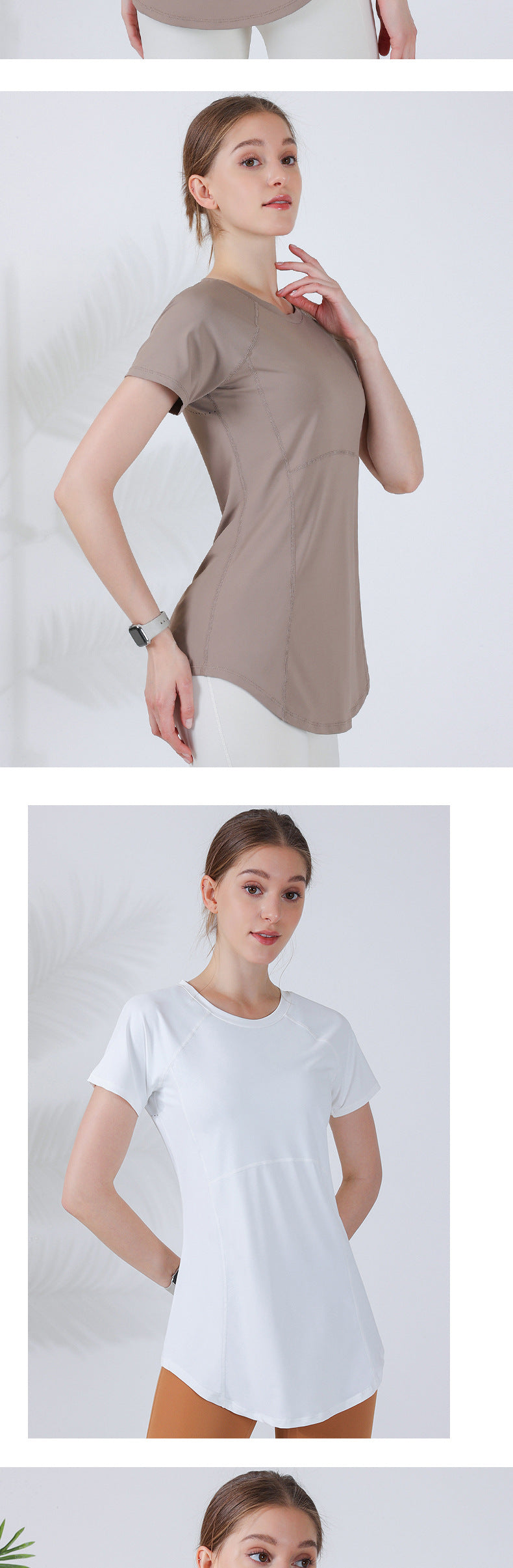 Spring and summer new long style cover the buttocks and show thin yoga clothing short-sleeved running fitness sportswear for women