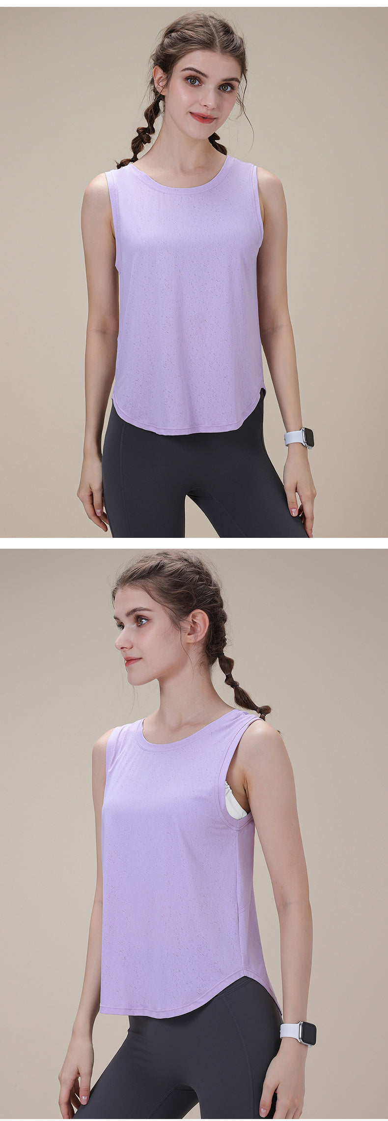 Summer new jacquard sleeveless sports vest female slit hem various ways to wear loose large size fitness yoga clothes