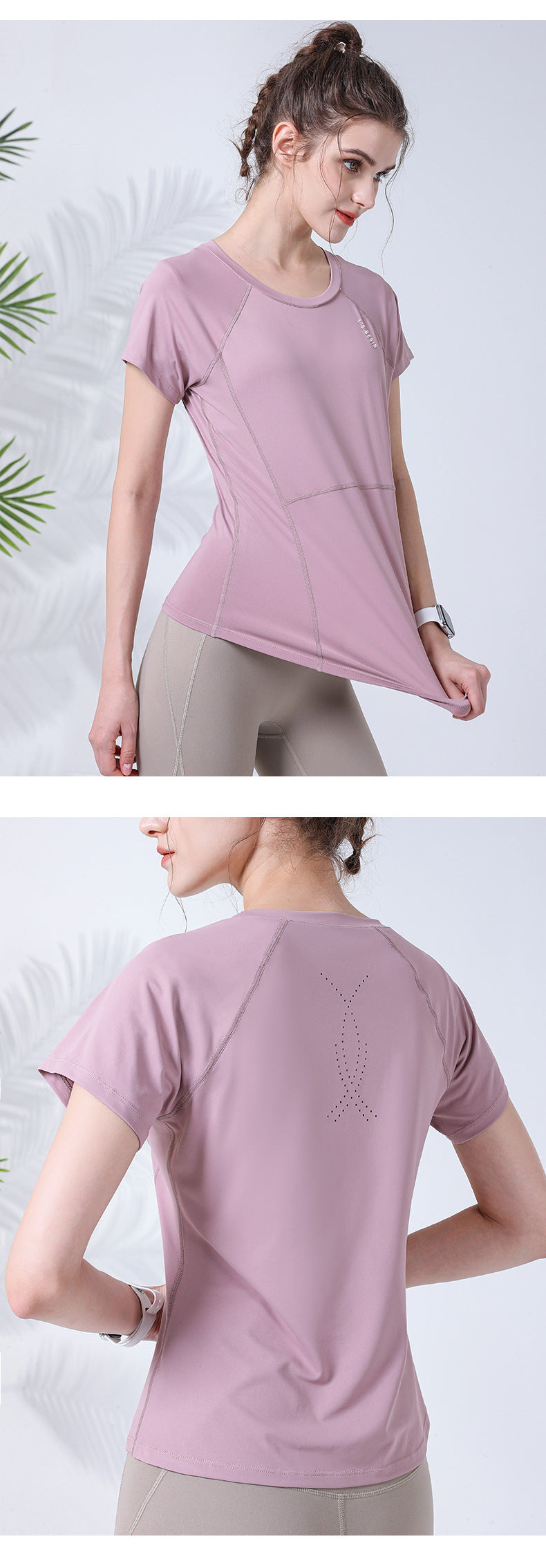 waist thin fitness clothes back laser punching heat dissipation running sports short-sleeved T-shirt women
